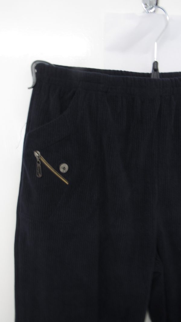 Cherry Berry Navy Blue Full Length Cord Velvet Feel Trousers Size T7 UK 20 - Image 3
