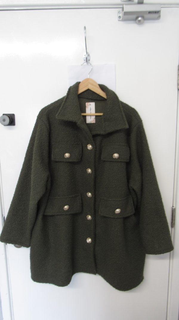 New Ladies Khaki Green Gold Button Shacket One Size fits sizes 18 20 22 - Image 2