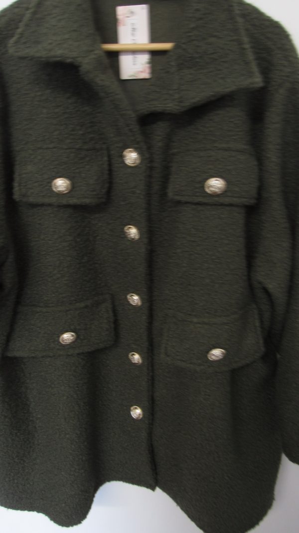New Ladies Khaki Green Gold Button Shacket One Size fits sizes 18 20 22 - Image 3