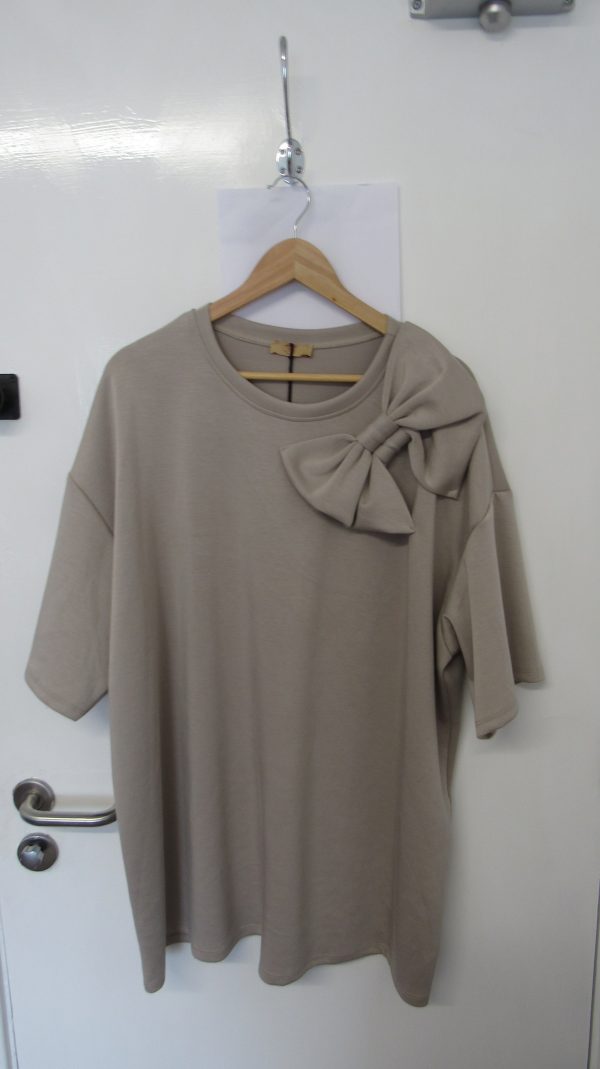 New Ladies Taupe Bow Tunic Top One Size fits sizes 18 20 22 24