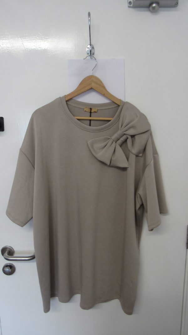 New Ladies Taupe Bow Tunic Top One Size fits sizes 18 20 22 24 - Image 2