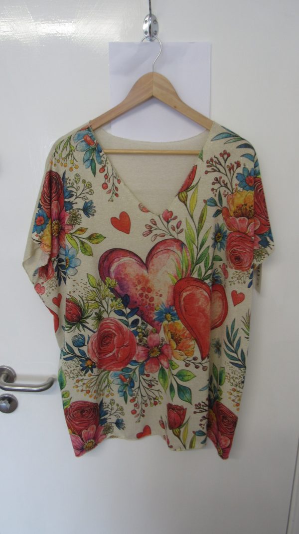 New Ladies Heart V Neck Lightweight Jumper Top One Size fits sizes 18 20 22 - Image 2