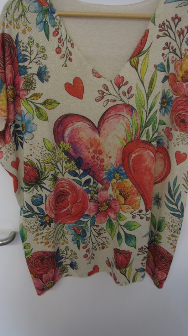 New Ladies Heart V Neck Lightweight Jumper Top One Size fits sizes 18 20 22 - Image 3