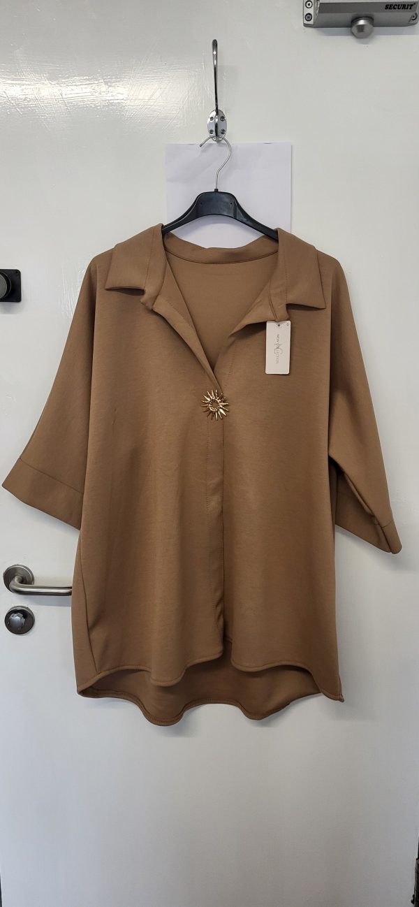 New Camel Brooch Tunic Top One Size fits sizes 18 20 22 24