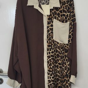 New Brown Animal Print Button Down Shirt One Size fits sizes 18 20 22 24 NON RETURNABLE