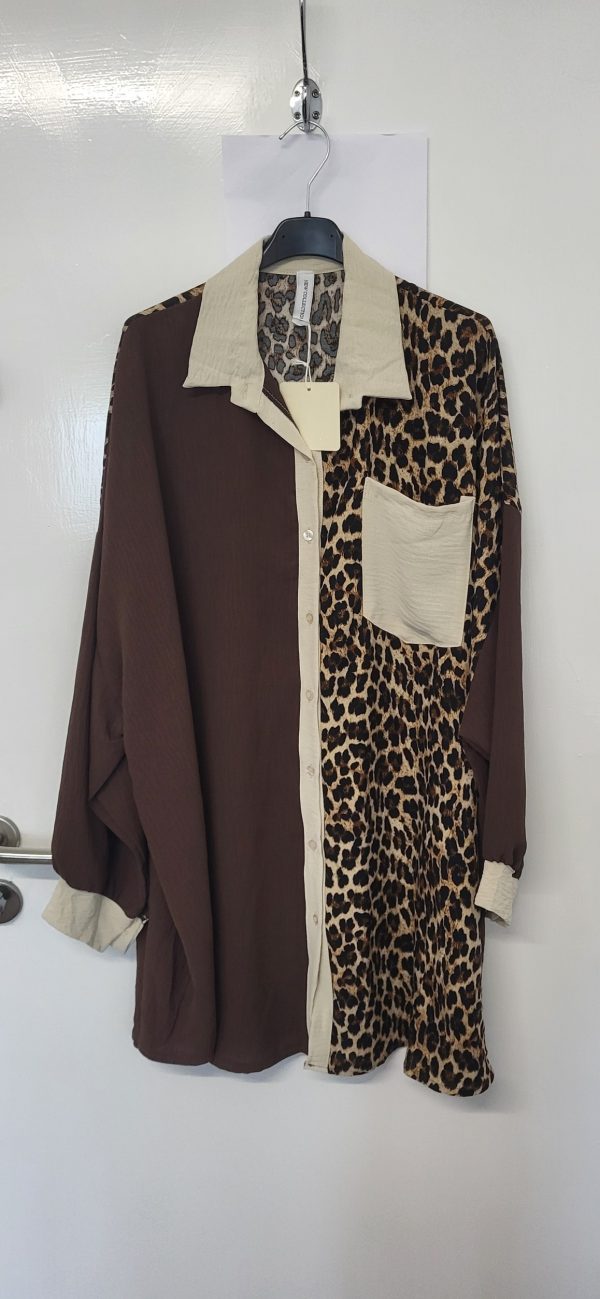 New Brown Animal Print Button Down Shirt One Size fits sizes 18 20 22 24