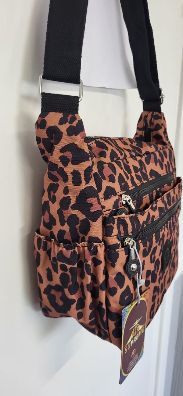NEW Dark Brown Leopard Print Shoulder Strap Cross Body Zip Bag - Image 4