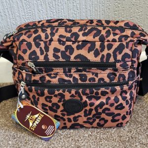NEW Dark Brown Leopard Print Shoulder Strap Cross Body Zip Bag