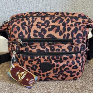 NEW Dark Brown Leopard Print Shoulder Strap Cross Body Zip Bag