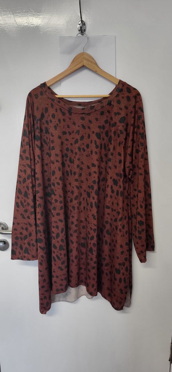 New Ladies Brown Animal Print Sparkle Tunic Top One Size fits sizes 18 20 22 24