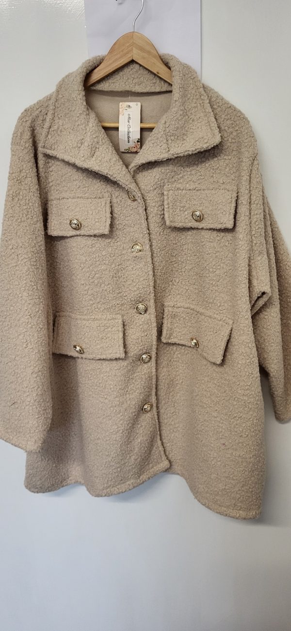 New Ladies Beige Gold Button Shacket One Size fits sizes 18 20 22 - Image 3