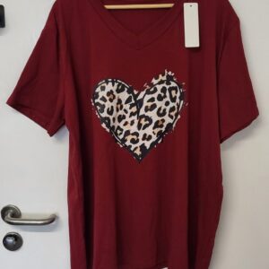 New Ladies Women Wine Heart V Neck T-shirt One Size Fits 18 20 22