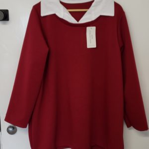 New Burgundy with White Collar Tunic Top One Size fits sizes 18 20 22