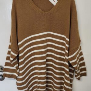 NEW Ladies Camel White Stripe Jumper One Size Fits 18 20 22 24