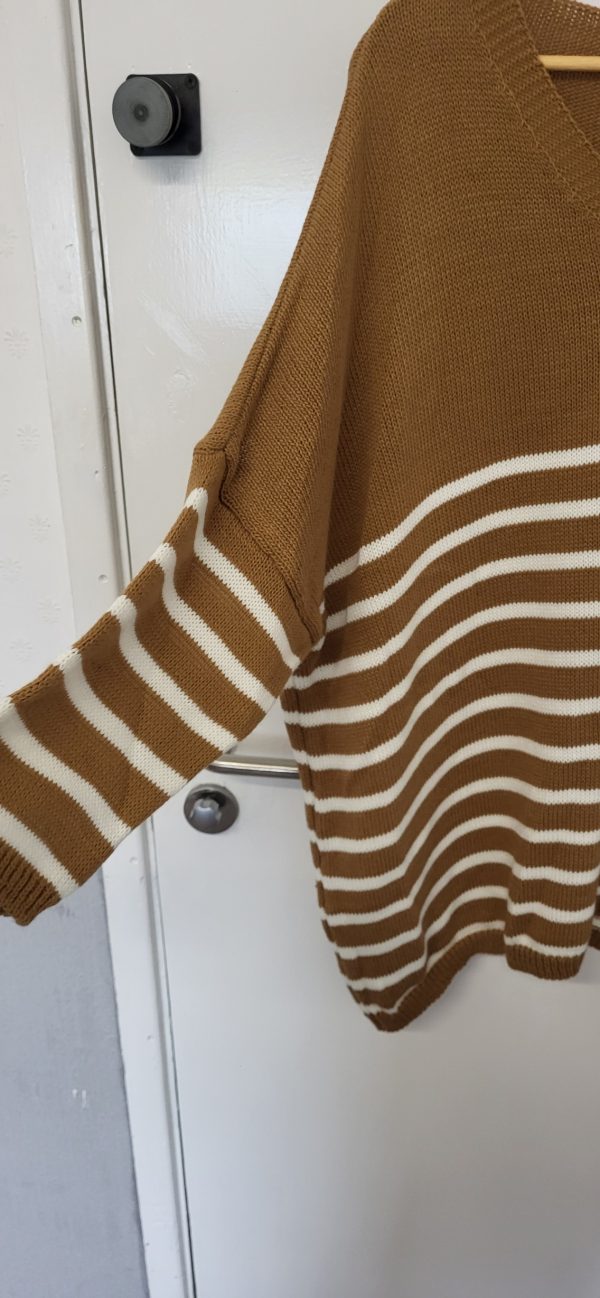 NEW Ladies Camel White Stripe Jumper One Size Fits 18 20 22 24 - Image 4