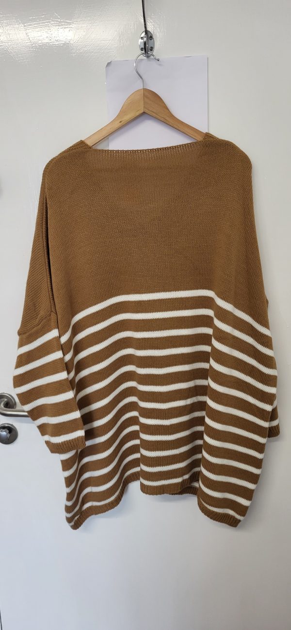 NEW Ladies Camel White Stripe Jumper One Size Fits 18 20 22 24 - Image 6