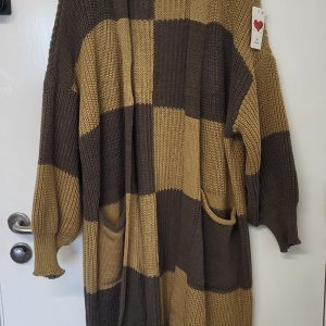 New Ladies Brown Mocha Long Cardigan Pockets One Size fits sizes 18 20 22