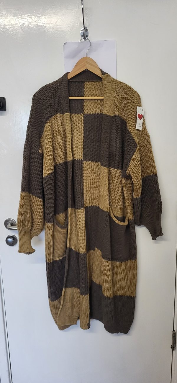 New Ladies Brown Mocha Long Cardigan Pockets One Size fits sizes 18 20 22