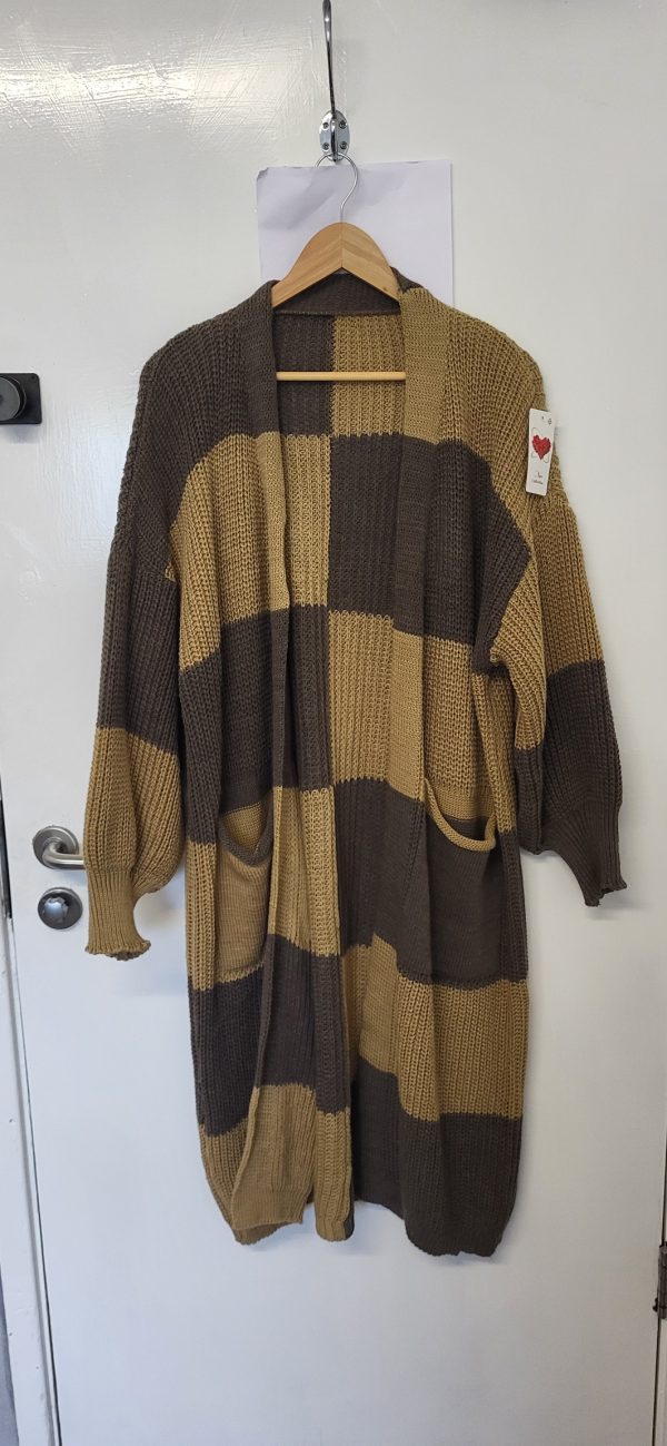 New Ladies Brown Mocha Long Cardigan Pockets One Size fits sizes 18 20 22 - Image 2