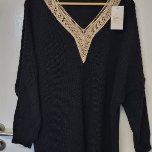 New Ladies Black V Neck Jumper One Size fits sizes 18 20 22