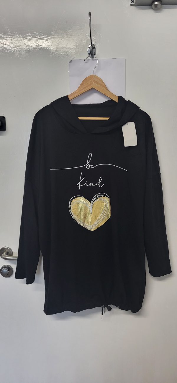 NEW Ladies Black Be Kind Hooded Top One size fits sizes 18 20 22