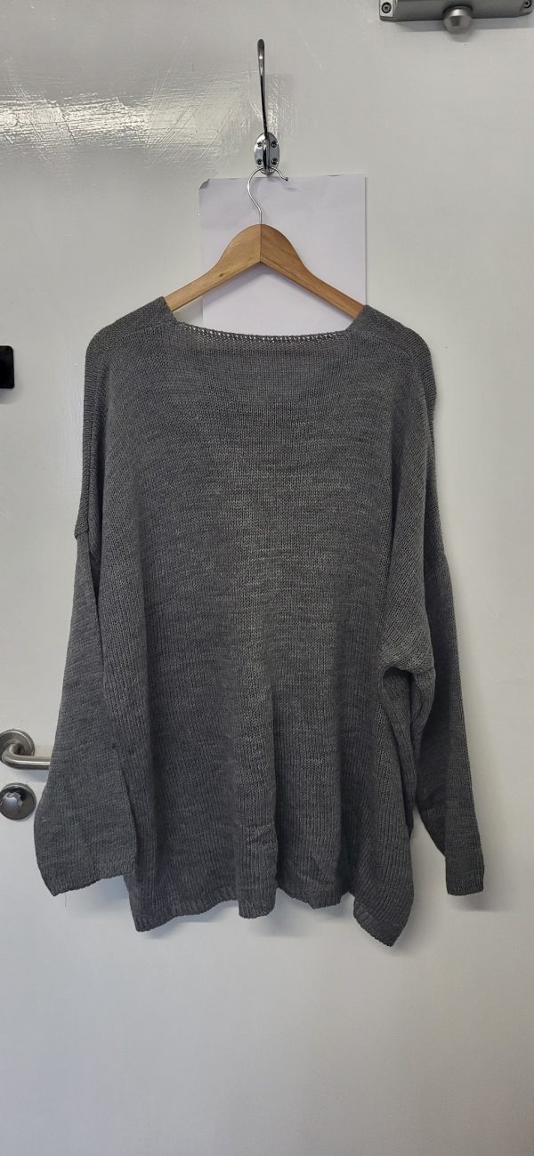 NEW Ladies Grey with Gold Lurex Heart Jumper One Size Fits 18 20 22 - Image 5