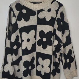 New Ladies Beige with Black Flower Jumper One Size fits sizes 18 20 22