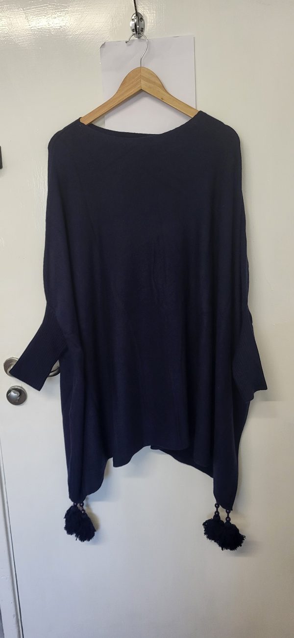 Navy Blue Ladies Batwing Tassel Poncho One size fits sizes 16 18 20 22 24 26 - Image 2