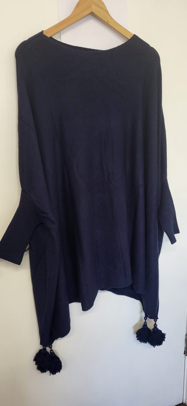 Navy Blue Ladies Batwing Tassel Poncho One size fits sizes 16 18 20 22 24 26 - Image 4