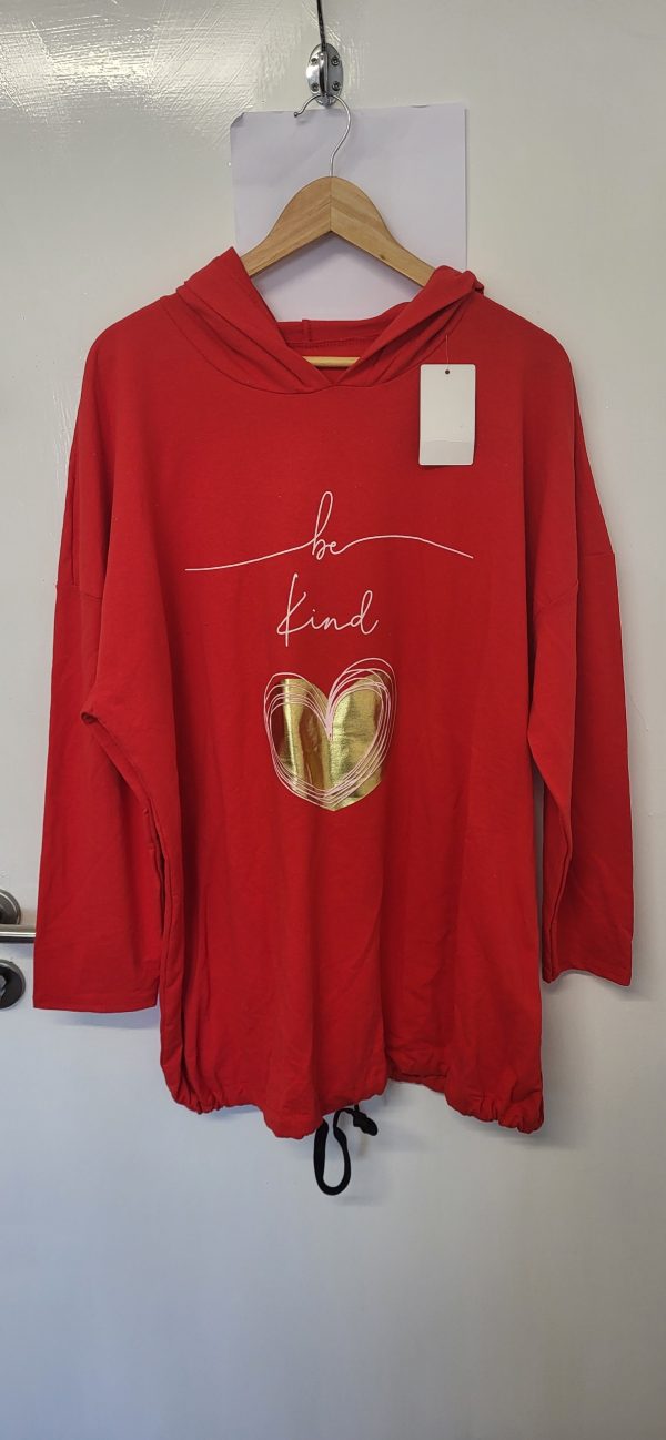 NEW Ladies Red Be Kind Hooded Top One size fits sizes 18 20 22