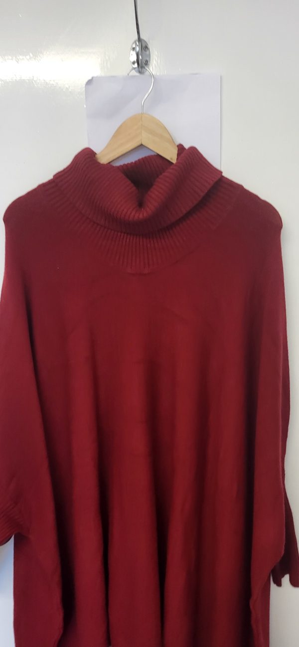 NEW Wine Cowl Neck Tassel Soft Poncho Jumper One size fits sizes 18 20 22 24 26 28 - Image 3