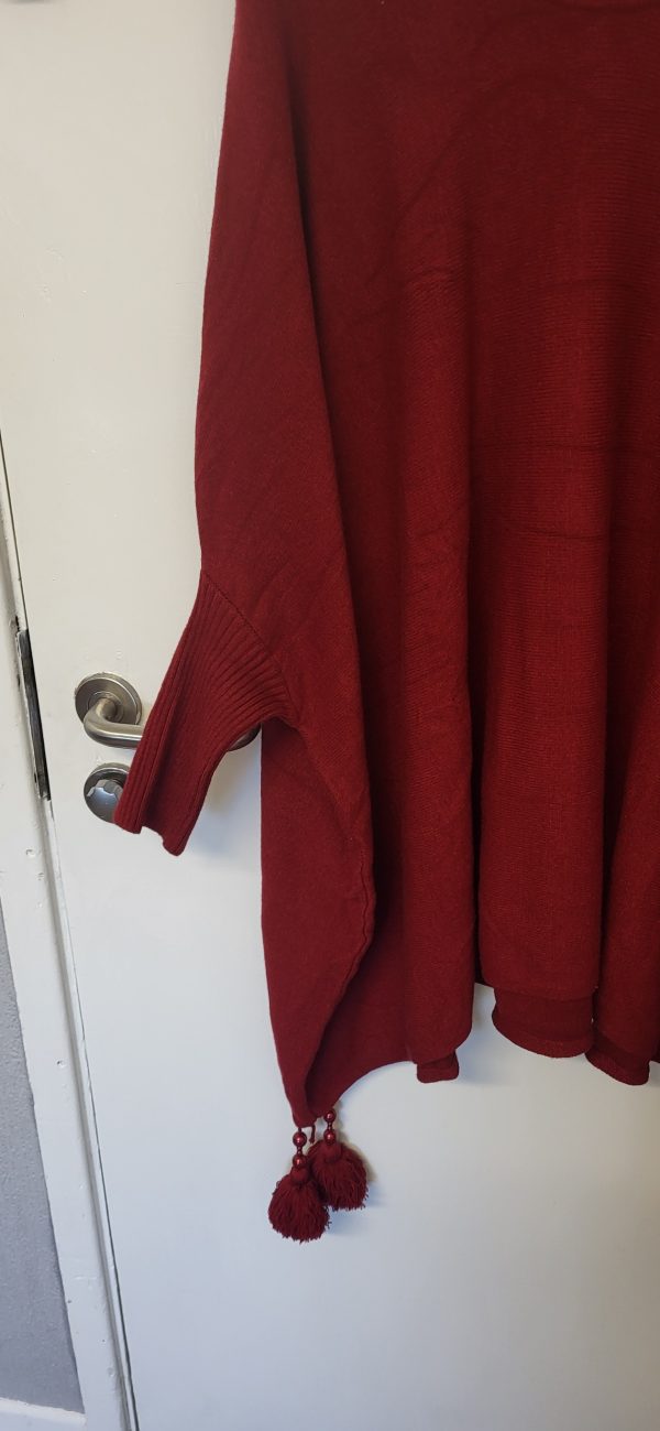 NEW Wine Cowl Neck Tassel Soft Poncho Jumper One size fits sizes 18 20 22 24 26 28 - Image 4