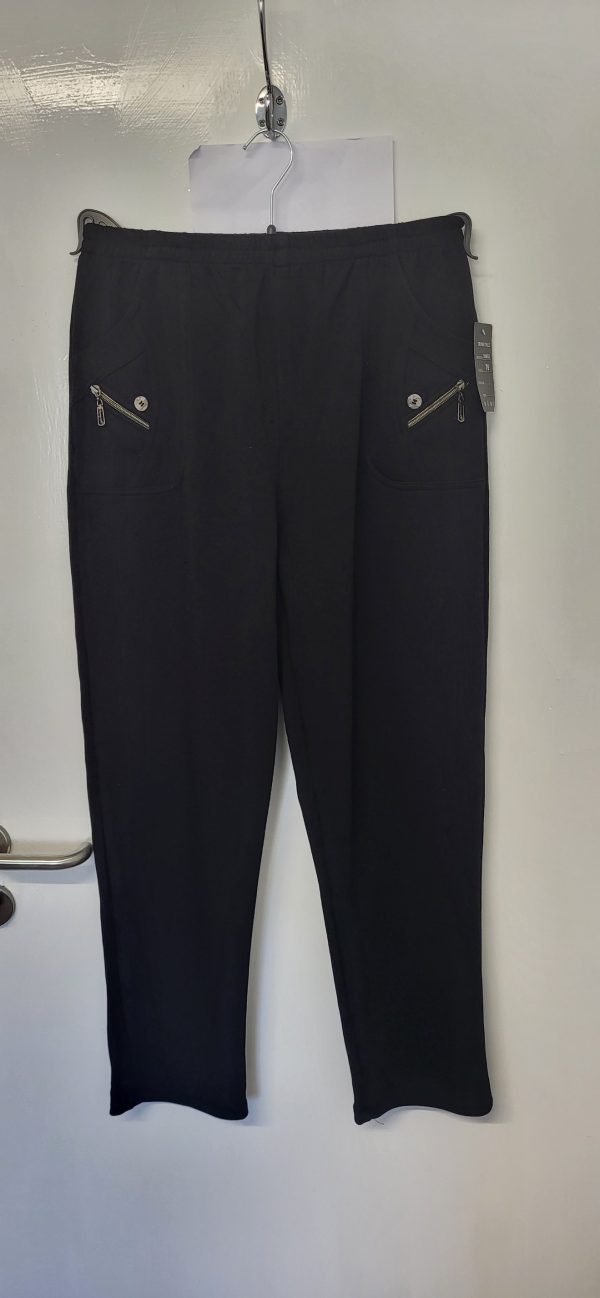Cherry Berry Black Full Length Wide Leg Trousers Size T8 UK 22