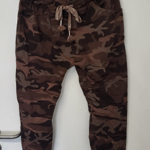 NEW Ladies Brown CAMO Stretchy Crinkle Magic Trousers One Size Fits 10 12 14 16 18 Size 1