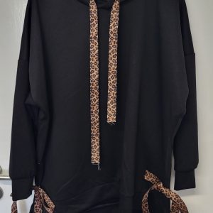 New Ladies Black Tie Bottom Hoody One Size fits sizes 16 18 20 22