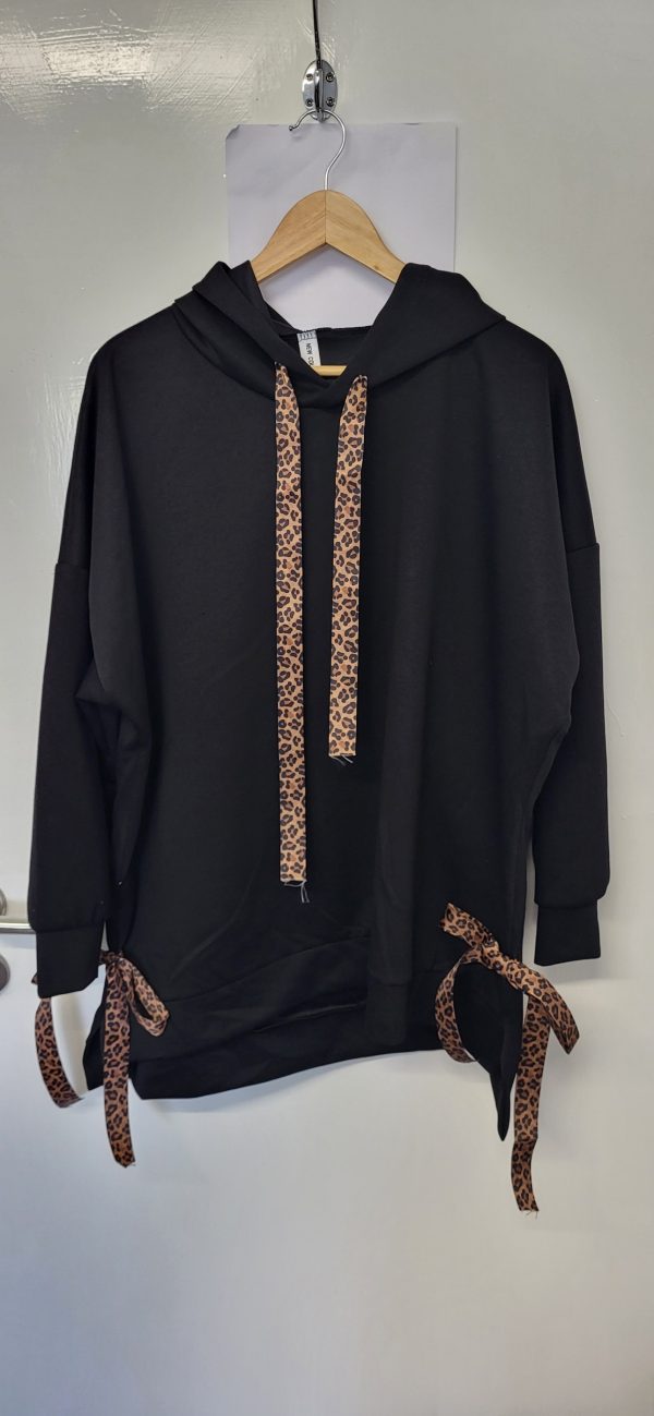 New Ladies Black Tie Bottom Hoody One Size fits sizes 16 18 20 22