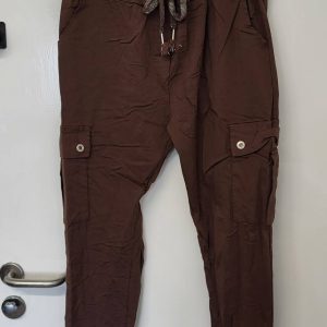 NEW Ladies Chocolate Brown Stretchy Crinkle CARGO Magic Trousers One Size Fits 16 18 20 22 Size 2