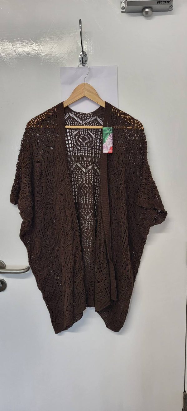 New Ladies Brown Lacy Open Cardigan One Size fits sizes 18 20 22