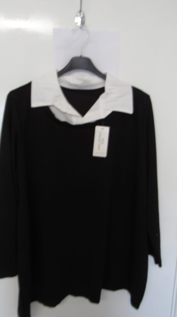 New Black with White Collar Tunic Top One Size fits sizes 18 20 22 - Image 2