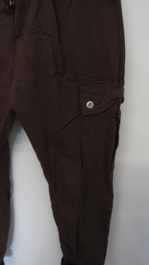 NEW Ladies Chocolate Brown Stretchy Crinkle CARGO Magic Trousers One Size Fits 16 18 20 22 Size 2 - Image 3