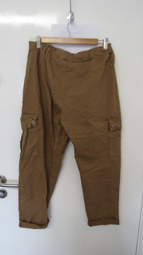 NEW Ladies Tan Stretchy Crinkle CARGO Magic Trousers One Size Fits 16 18 20 22 Size 2 - Image 5