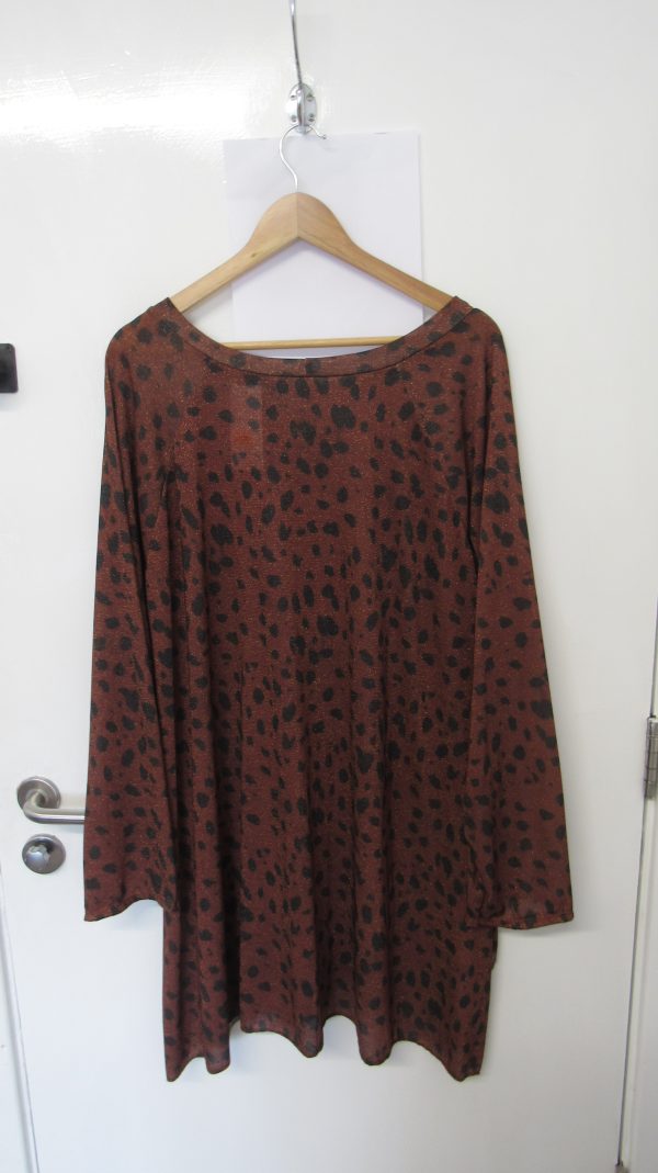 New Ladies Brown Animal Print Sparkle Tunic Top One Size fits sizes 18 20 22 24 - Image 2