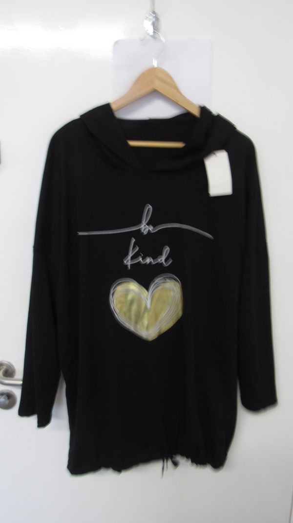 NEW Ladies Black Be Kind Hooded Top One size fits sizes 18 20 22