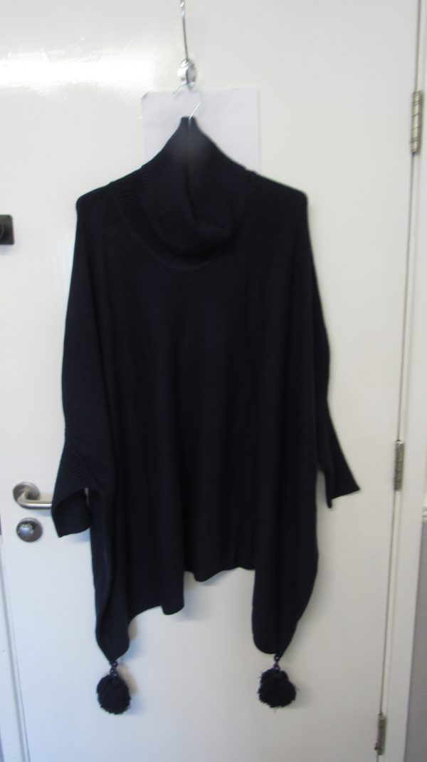 NEW Navy Blue Cowl Neck Tassel Soft Poncho Jumper One size fits sizes 18 20 22 24 26 28