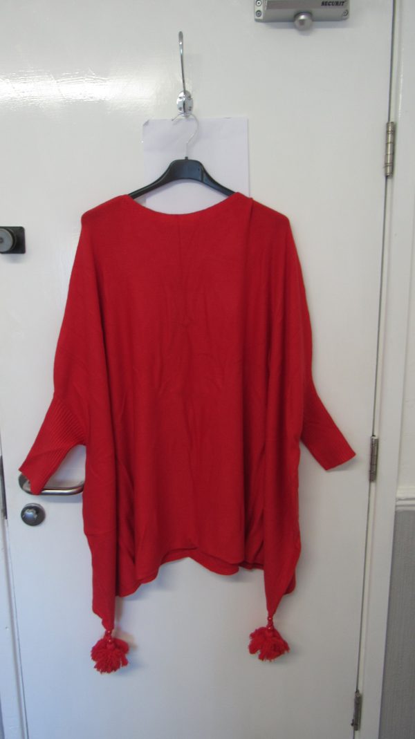 Red Ladies Batwing Tassel Poncho One size fits sizes 16 18 20 22 24 26