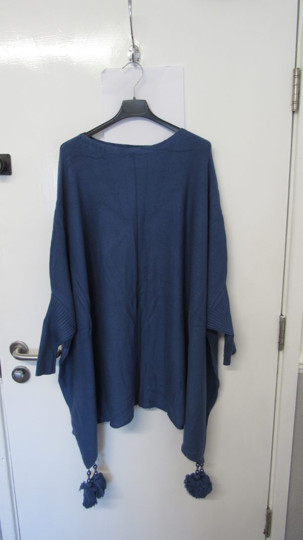 Denim Blue Ladies Batwing Tassel Poncho One size fits sizes 16 18 20 22 24 26