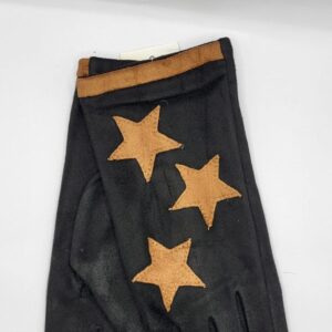 Black Brown Star Print Suede Gloves
