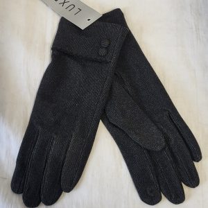 Black Plain Button Suede Glove