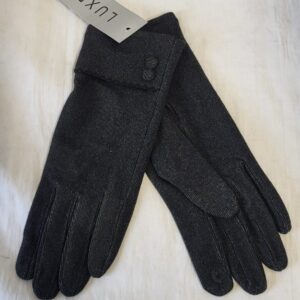 Black Plain Button Suede Glove