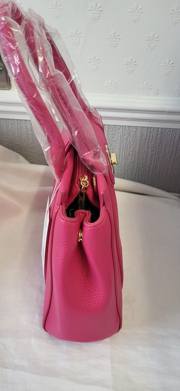 New Ladies Pink Twist Lock Tote Bag - Image 5